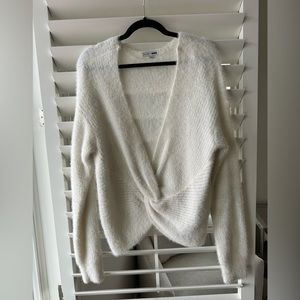 Fashion Nova Deep In Love Sweater Ivory Cream Fluffy Knot Front Cropped LIKE NEW